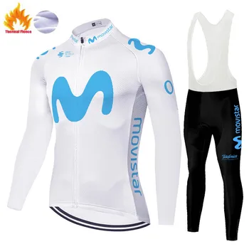 Movistar-maillot térmico de lana para ciclismo, ropa de montaña, pantalones con pechera, para invierno, 2020