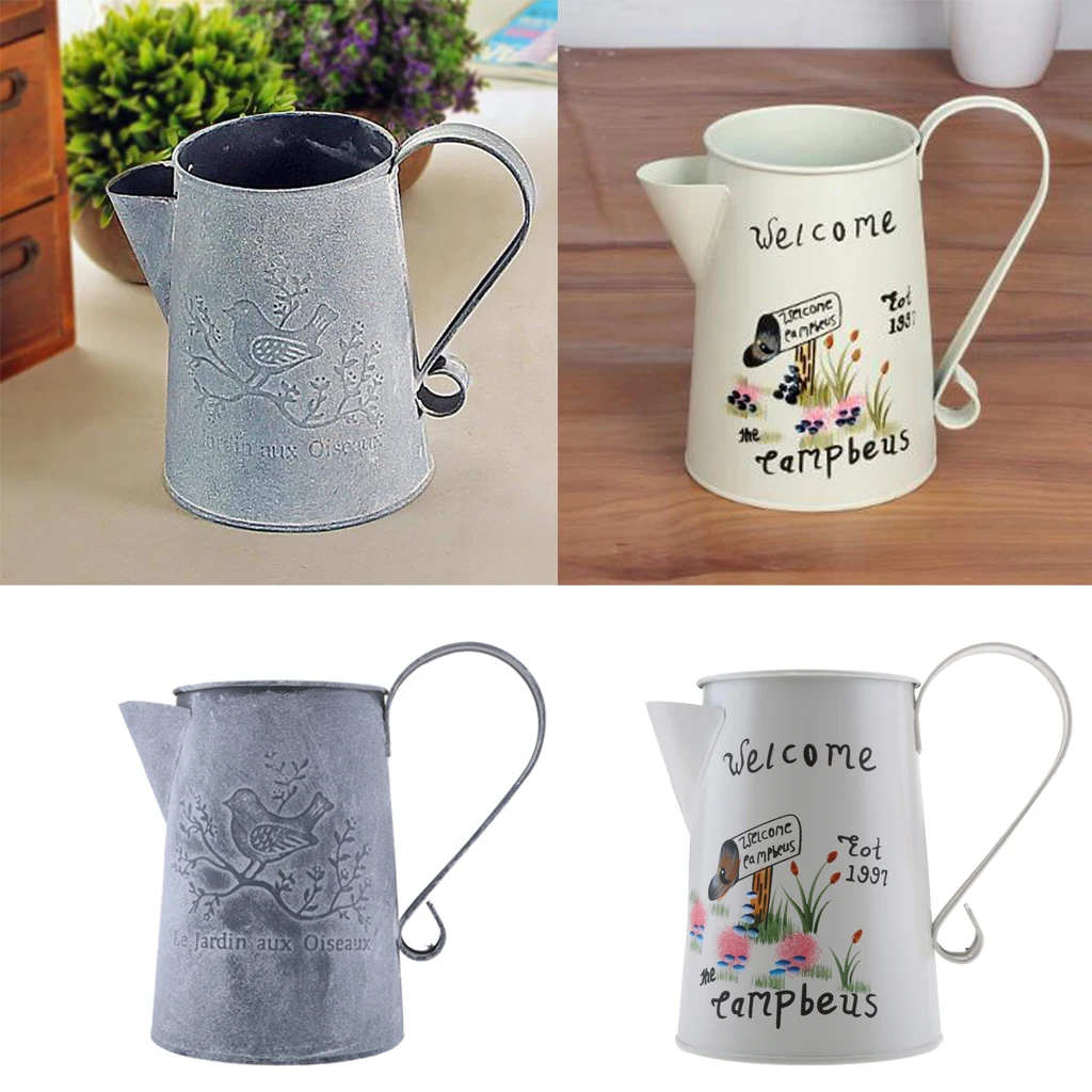 Retro Metal Watering Can Vintage Ornaments Metal Craft Vase Home Garden