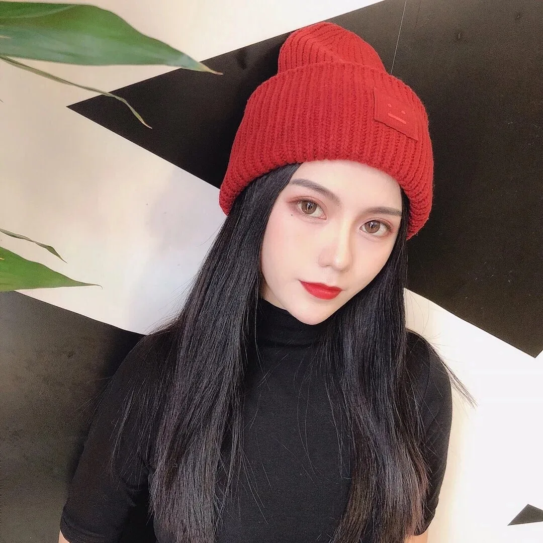 AC Studios Smiling face Beanie Skull Caps knitted Cashmere Eye Warm Couple Lovers Acne Hats Tide Street Hip-hop Wool Cap Adult