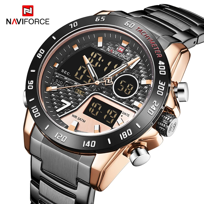 Top Luxury Brand NAVIFORCE Men Watches Military Digital Sport wristwatch Mens Waterproof Stainless Steel Clock Relogio Masculino