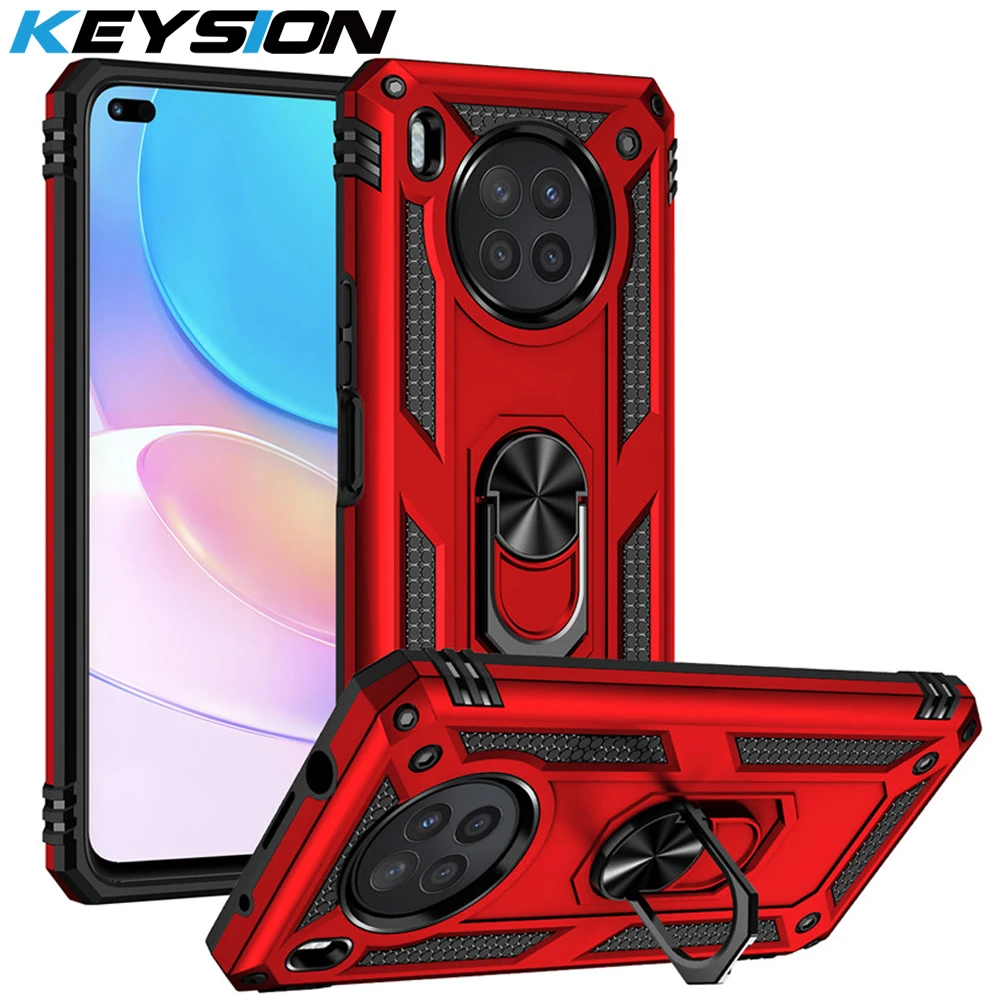 KEYSION Shockproof Armor Case for Honor 50 Lite 20 9A 9S PC+Silicone Ring Stand Phone Back Cover for Huawei Y7A Y9A Nova 8i Y60 waterproof cell phone pouch