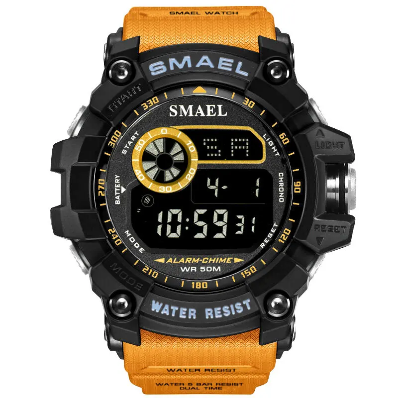 BlackOrange Мужские военные часы, 50 м, водонепроницаемые наручные часы, светодиодный, кварцевые часы, спортивные часы, мужские часы 8010, спортивные часы для мужчин - Цвет: BlackOrange