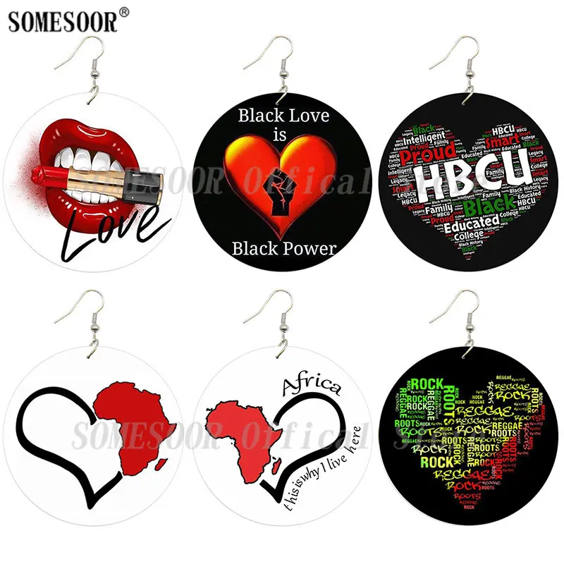Серьги подвески SOMESOOR Love Africa Roots с принтом из дерева HBCU черные серьги в форме сердца художественным рисунком