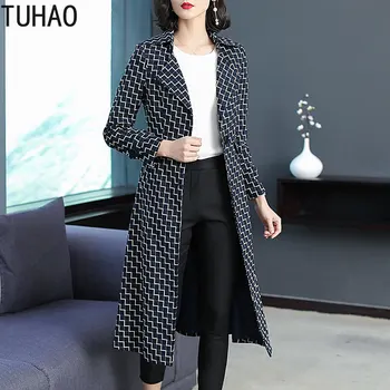 

2020 spring and Winter Plaid Women Elegant Trench Coat Plus Size 4XL 3XL Vintage Mother Windbreaker Outwear Female LZ70
