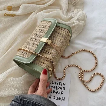 

Converss Bags Women 2020 New Fashion Wild Chain Square Crossbody Bag Ladies Summer Travel Beach Straw Shoulder Handbag