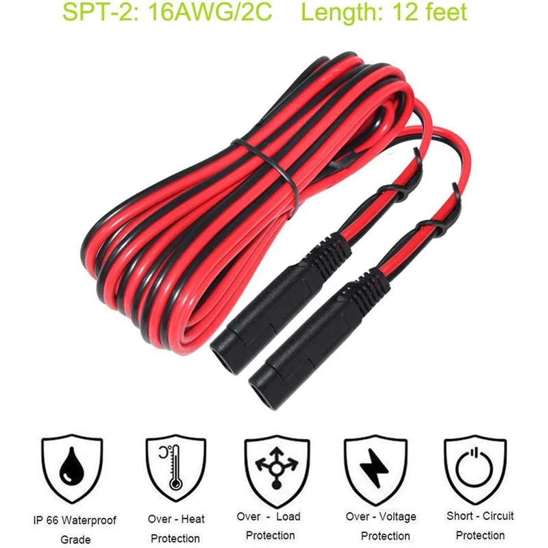 

New6.5 Feet 14AWG SAE to SAE Extension Cable, Quick Disconnect Wire Harness DC Connector Cord Plug for Trailer RV Boat Camp Sola