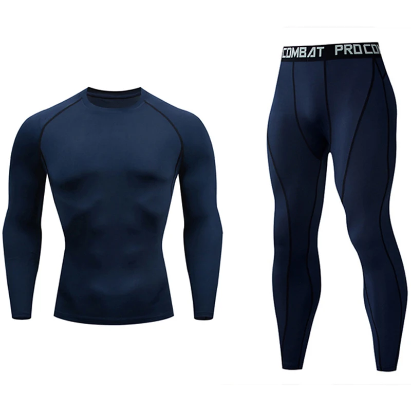 Комплект термобелья, Одноцветный компрессионный спортивный базовый слой, осенне-зимний спортивный костюм для бега, спортивный костюм для фитнеса, мужской спортивный костюм