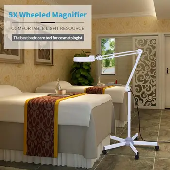 

5X LED Magnifying Floor Stand Lamp Adjustable Rolling Magnifier Glass Cold Ligth Len Facial Light For Beauty Salon Skin Tattoo