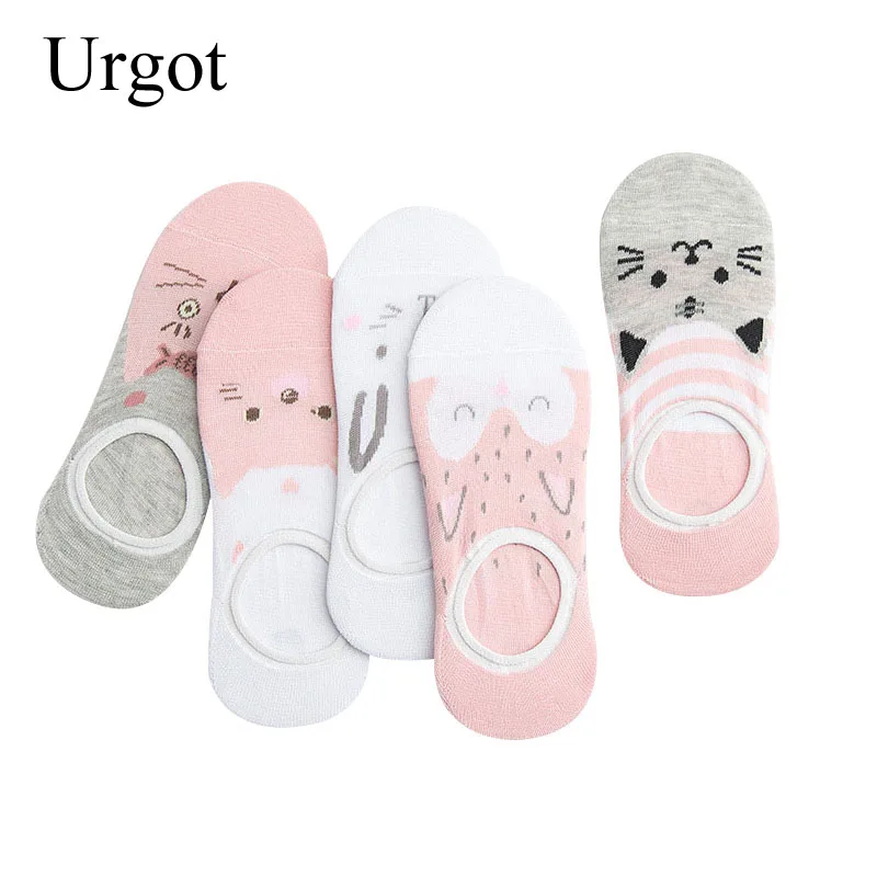

Urgot 5 Pairs Womens Socks New Spring Autumn Ladies Cartoon Sweet Invisible Socks Women Female Low Cut Boat Socks Thin Wholesale