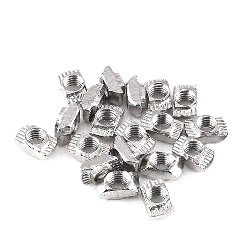 100Pcs Series M5 T-Nuts Carbon Steel Nickel-Plated Half Round Roll in Sliding T Slot Nut