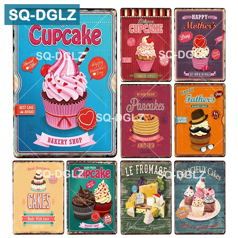 

[SQ-DGLZ] Cup Cake & Desserts Metal Sign Vintage Metal Plates Cafe Bar Pub Club Home Wall Decor Tin Signs Retro Plaque