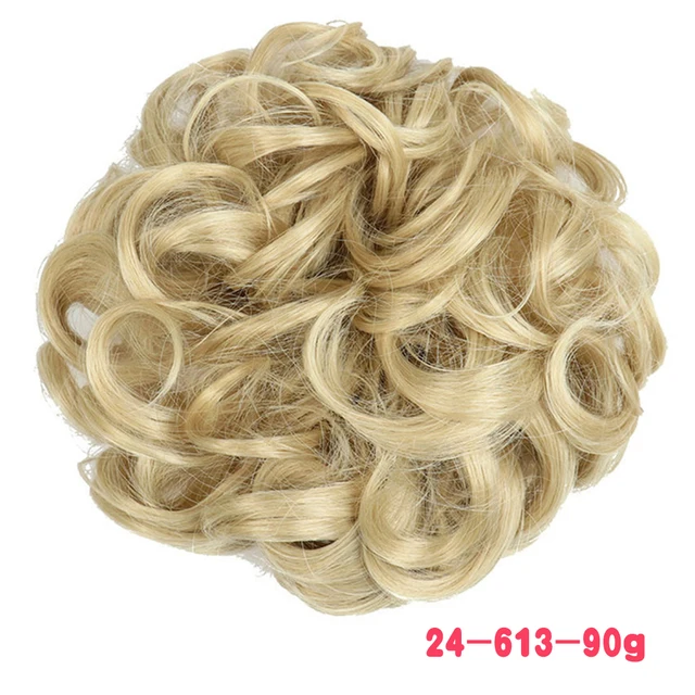 MERISIHAIR Synthetic Girls Curly Scrunchie Chignon With Rubber Band Brown Gray Hair Ring Wrap On Messy Bun Ponytails 90g-24-613