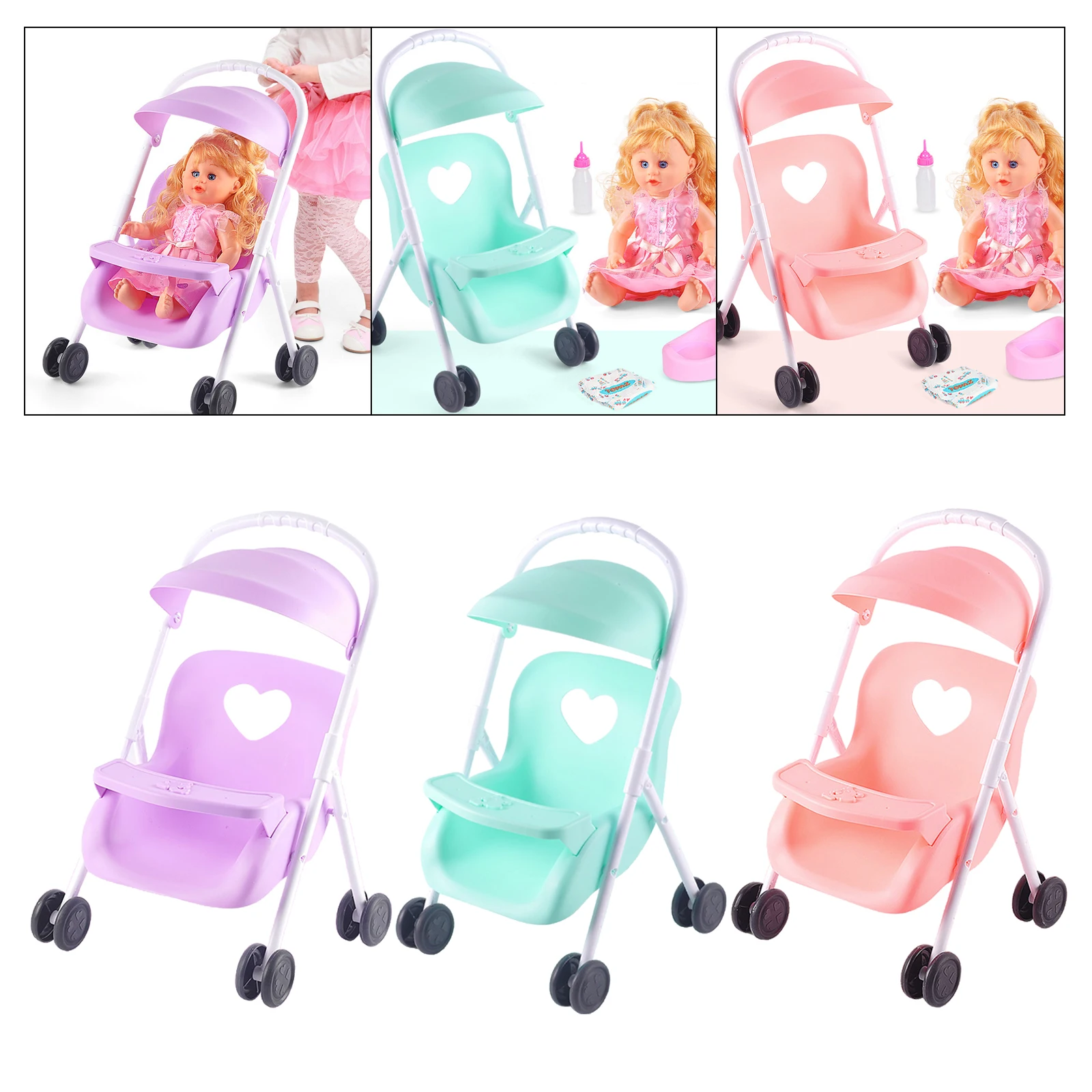 Infant Dolls Stroller Pushchairs Collapsible Mini Prams Kids Pretend Play Toy