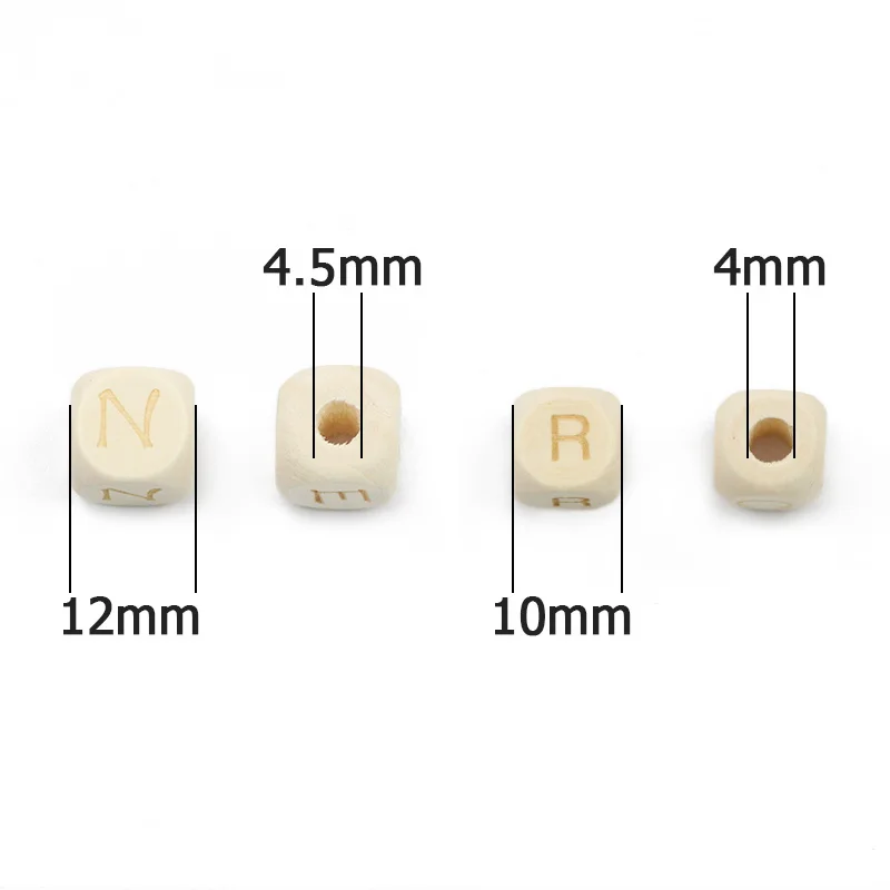 20Pcs 10/12/14mm Mixed Wooden Alphabet Letter Beads Square Cube Natural  Wood Spacer Beads For Jewelry Making DIY Bracelet