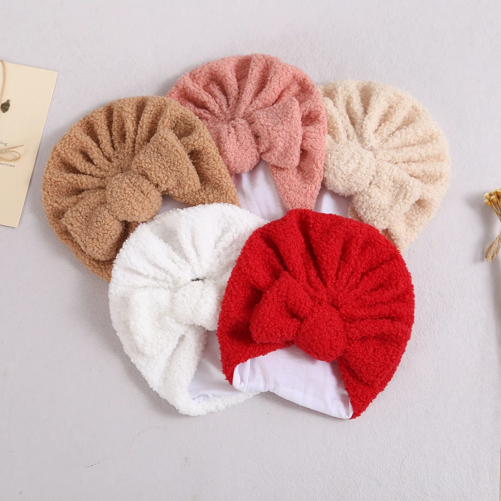 10pc/lot Baby Cashmere Wool Turban Hats Babes Caps Elastic Hair Accessories 2022 New Girls Boys Bowknot Beanie Bonnet Caps winter baby hat infant bonnet cotton lining thicken kids beanie cap for boys girls korean pompom toddler cap accessories 0 18m