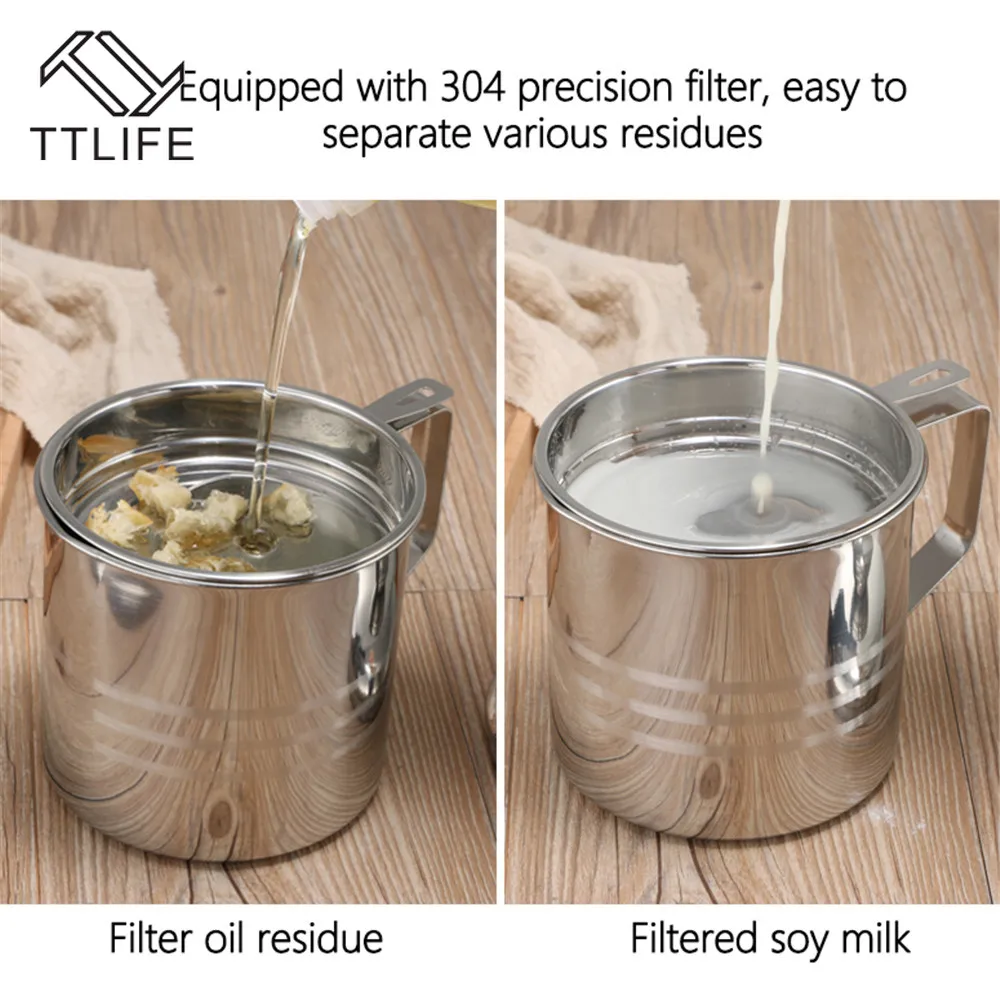

New Stainless Steel Filter Oil Pot Oil Strainer Pot Container Jug Storage with Filter Cooking Oil Pot for Kitchen Cooking Tool
