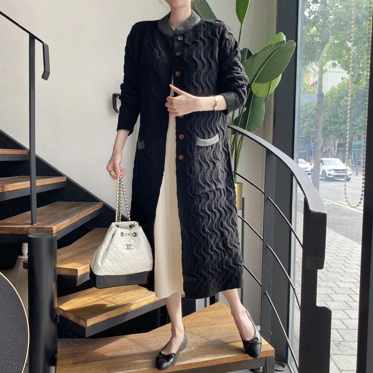 Fashion Korean winter coat women Knitted Long Cardigans Loose Hooded Sweater Coat Woman Solid Casual Open Stitch Mujer chaqueta