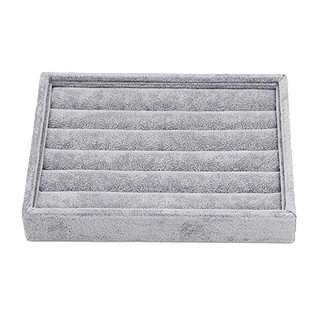 2Pcs Durable 24 Grid Velvet Wooden Jewelry Tray Organizer for Earrings Rings