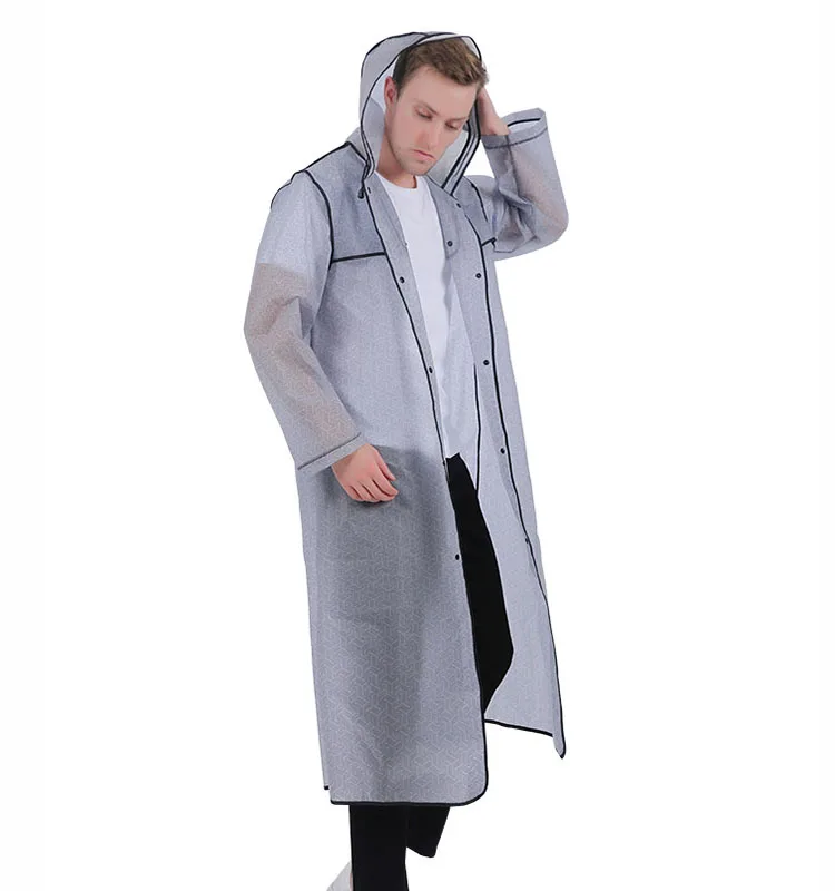 Plastic Clear Raincoat Women Long Rain Poncho Thick Rainwear Rain Coat Waterproof Poncho Hiking Tour Raincoat Hooded QKR369