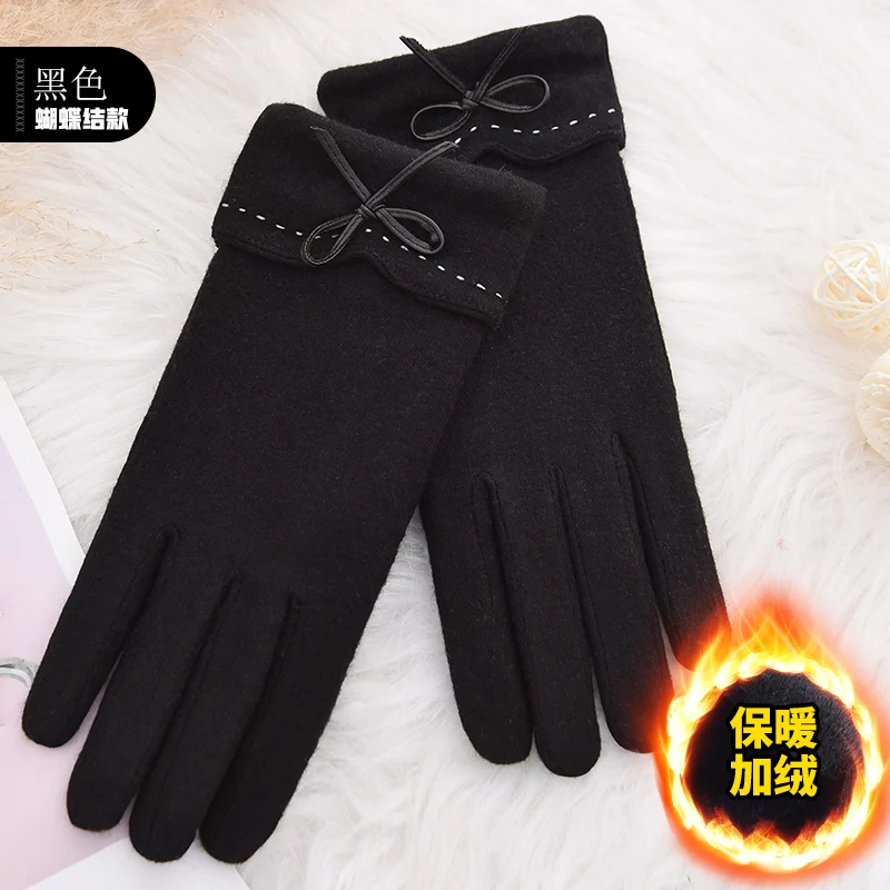 Woodpecker cashmere gloves lady cute plush thicker warm drive ride touch screen wool gloves - Цвет: Золотой