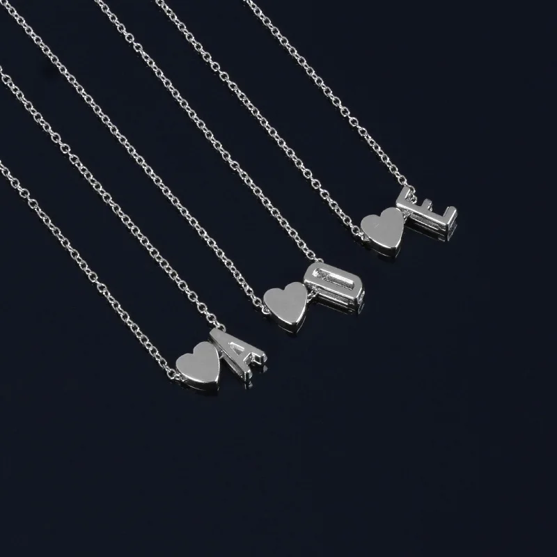 40+5cm Love & Letter charms Necklace Clavicle chain Tiny Heart Dainty Initial Choker for Women jewelry