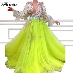 3D цветок длинный рукав вечерние платья для выпускного вечера 2019 новый халат De Soiree пышные платья вечернее платье элегантное женское