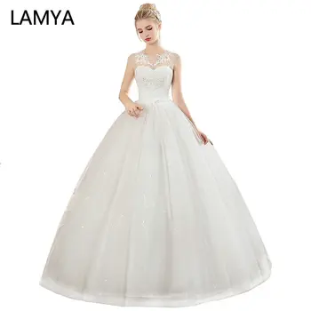 

LAMYA Embroidery Lace Boat Neck Princess Wedding Dresses Simple Bridal Gown Elegant Plus Size Wedding Gowns Vestidos De Noiva