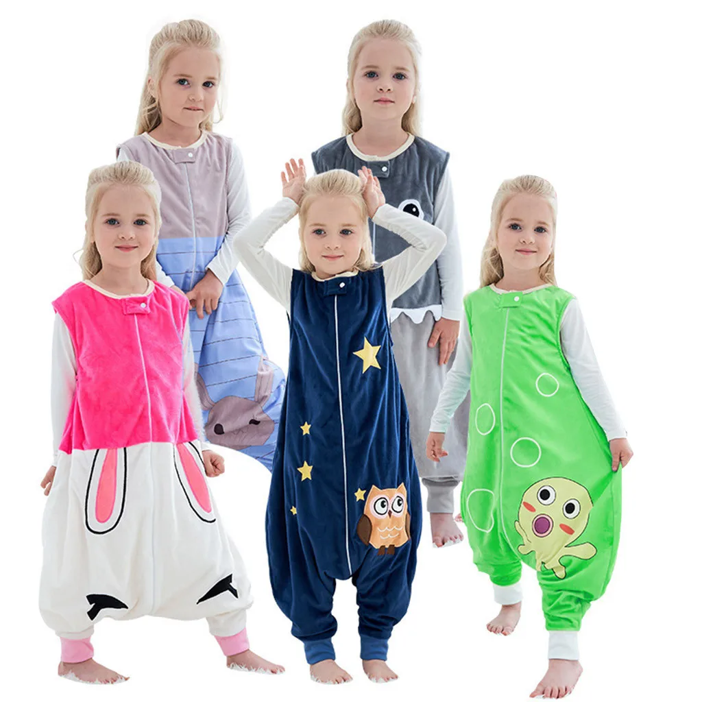 Baby Girl Rompers Autumn Fashion Toddler Kids Boys Girls Cartoon Jumpsuit Fleece Wearable Blanket Sleep Bag 