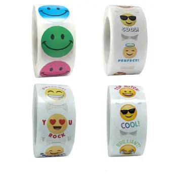 

500pcs Reward Stickers Round Smile Face Seal Label Paper Sticker Encouragement Roll Sticker for Kids Kindergarten Teacher Tools