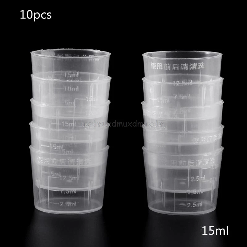10 шт. 15 мл прозрачный пластиковый мерный стакан градуированный мерный стакан измерительные медицинские чашки для лаборатории J25 19 Прямая поставка