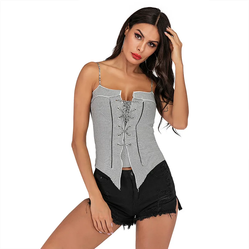 

Personality Plaid Camisole Female Summer Fashion Sexy Sleeveless Backless Tank Top