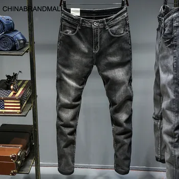 

Jnf311 # Straight Black Gray All Scrub Hydraulic Engineering Art Jeans Male Big Size 28-46