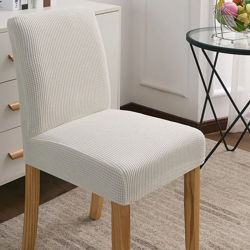 Белый Крышка обеденного стула Slipcover стрейч Утолщаются жаккардовые спандекс толстые кукурузные зерна для столовой низкая короткая задняя накидка для сиденья - Цвет: Белый