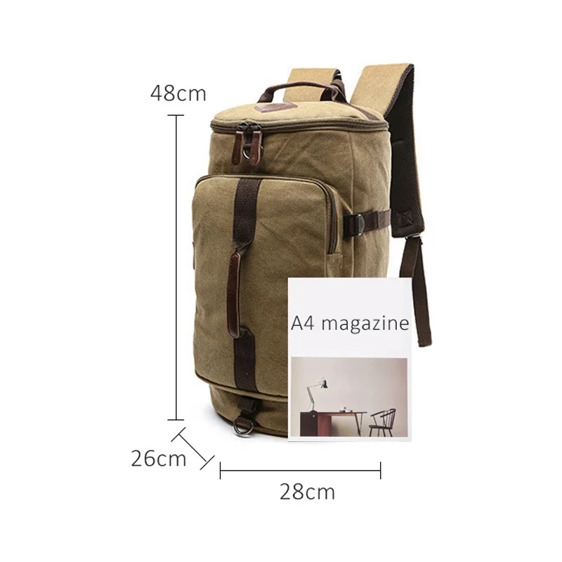 Men Large Capacity Cylinder Backpacks Canvas Luggage Shoulder Bags Duffle Travel Waterproof Solid Leather Casual Case travel bag