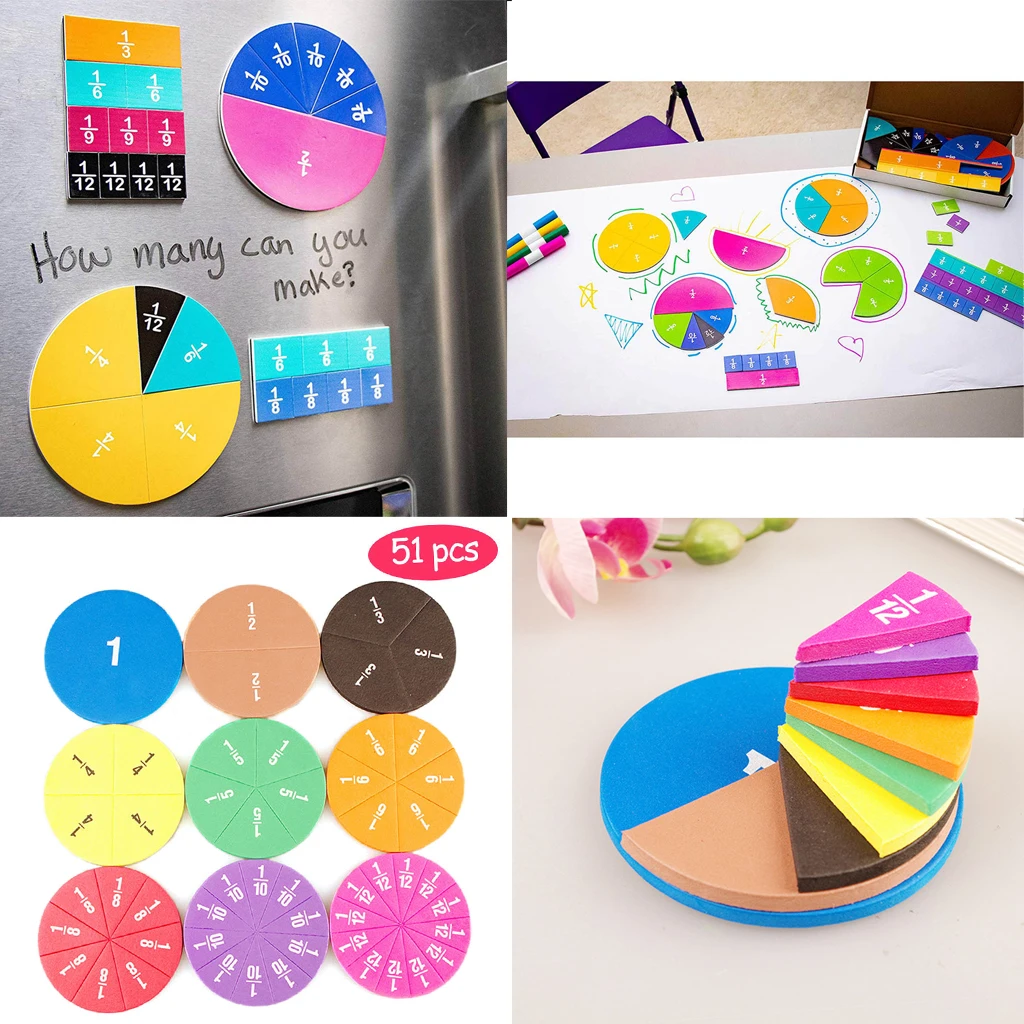 52 Pack Magnetic Fraction Tiles Circles  Educational Math Manipulatives Learning Games for Elementary School