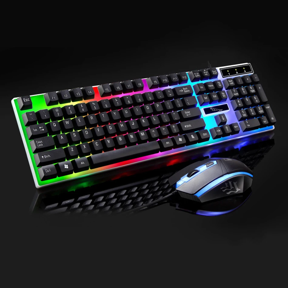 Проводная игровая мышь Клавиатура Набор с RGB светодиодный подсветка клавиатура мышь комбо для геймера 104 клавиш черный/белый