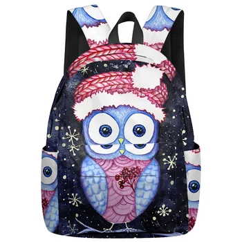 

Merry Christmas Cartoon Owl Backpack College Students Laptop Backpack Book Bag Casual School Bag