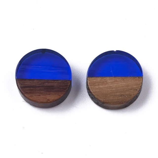 50pcs 10mm Resin & Wood Cabochons Resin Cabochon Flat Back for Jewelry Making DIY Bracelet Earring Accessories 10x3.5~4mm Blue