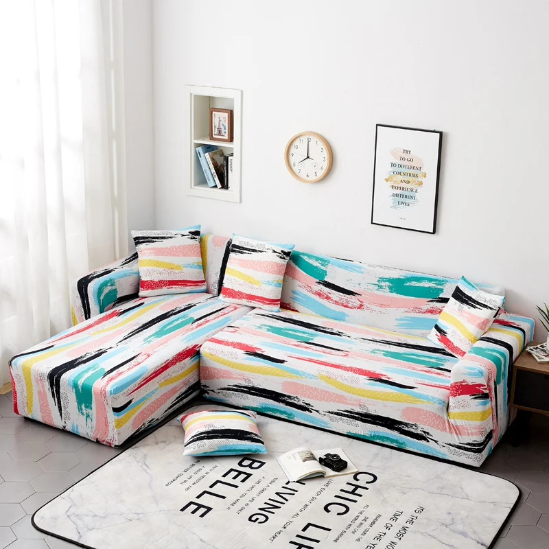 L-образный чехол для дивана для гостиной, геометрический чехол для дивана, эластичные Чехлы для угловых диванов, защита мебели 1/2 шт - Цвет: Color 24