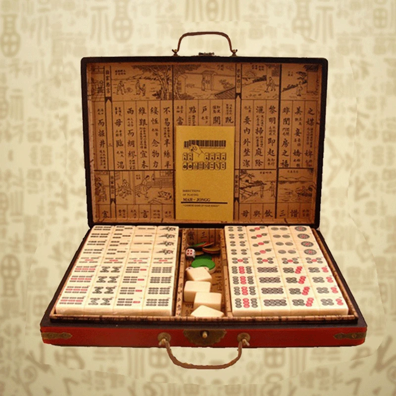 Классический Набор для игры в маджонг Лучшая карточная игра 144 ватт многоцветная портативная китайская маджонг Пай Гоу семейные вечерние настольные игры в подарок