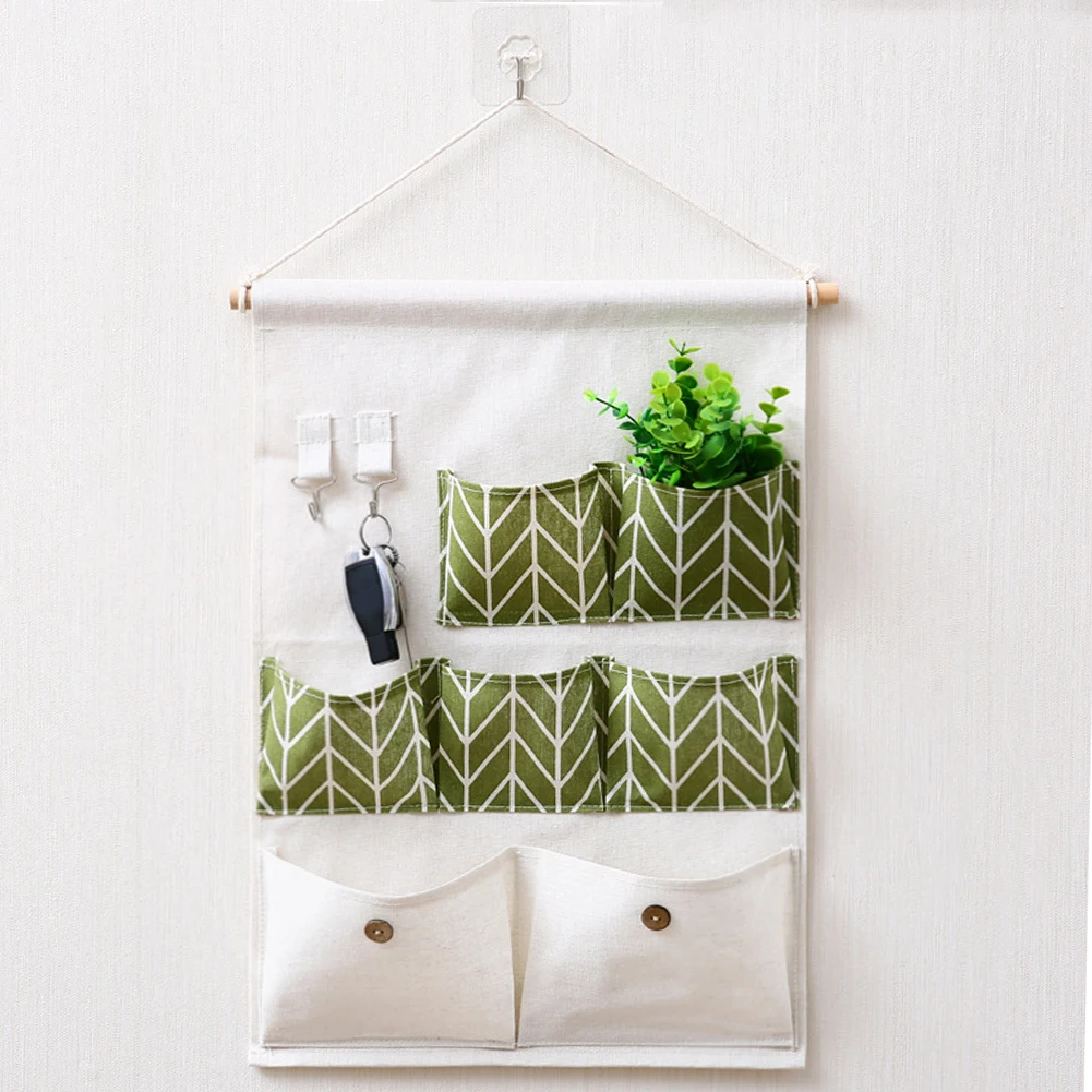 

Kitchen Closet Hanger Over The Door Bathroom Space Saving 7 Pocket Hanging Organizer Storage Cotton Linen Pouches Bags Wardrobe