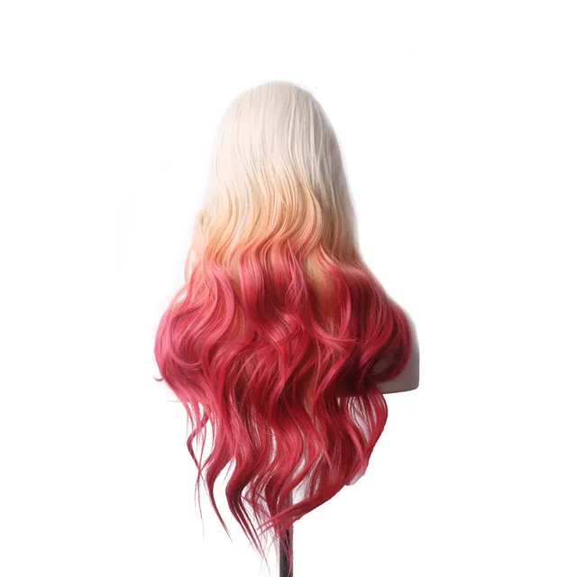 WoodFestival Wavy Synthetic Hair Wig Cosplay Ladies Colored Long Wigs For Women White Pink Red Dark Brown Green Blue Grey Ombre Same As Picture
