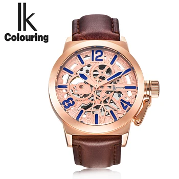 

IK Colouring Top Brand Men Watch Sport Luxury Waterproof Military Wristwatch Genuine Leather Mechanical Watch Relogio Masculino