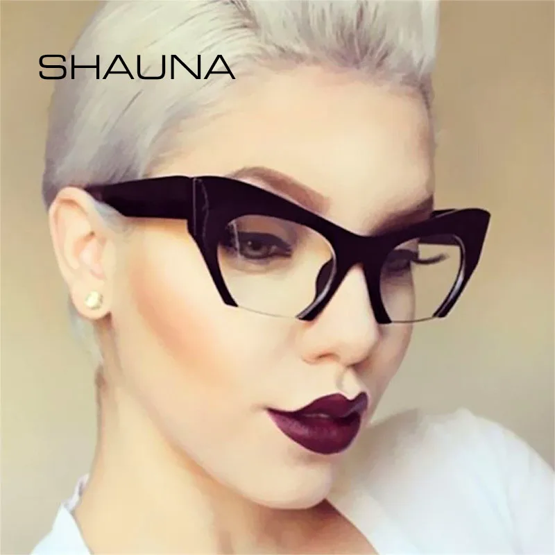SHAUNA Retro Women Half Frame Cat Eye Glasses Frames Fashion Optical Frame eyewear frames women glasses