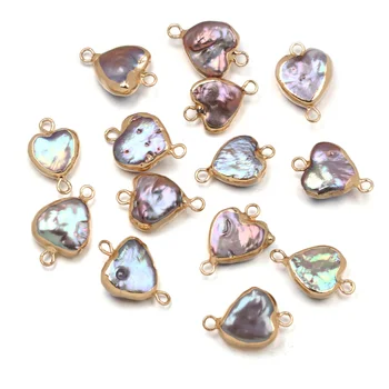 

5Pcs Purple Heart Shaped Phnom Penh Freshwater Pearl Connector Pendants for Necklace DIY Bracelet Jewelry Making 10x20-12x22mm