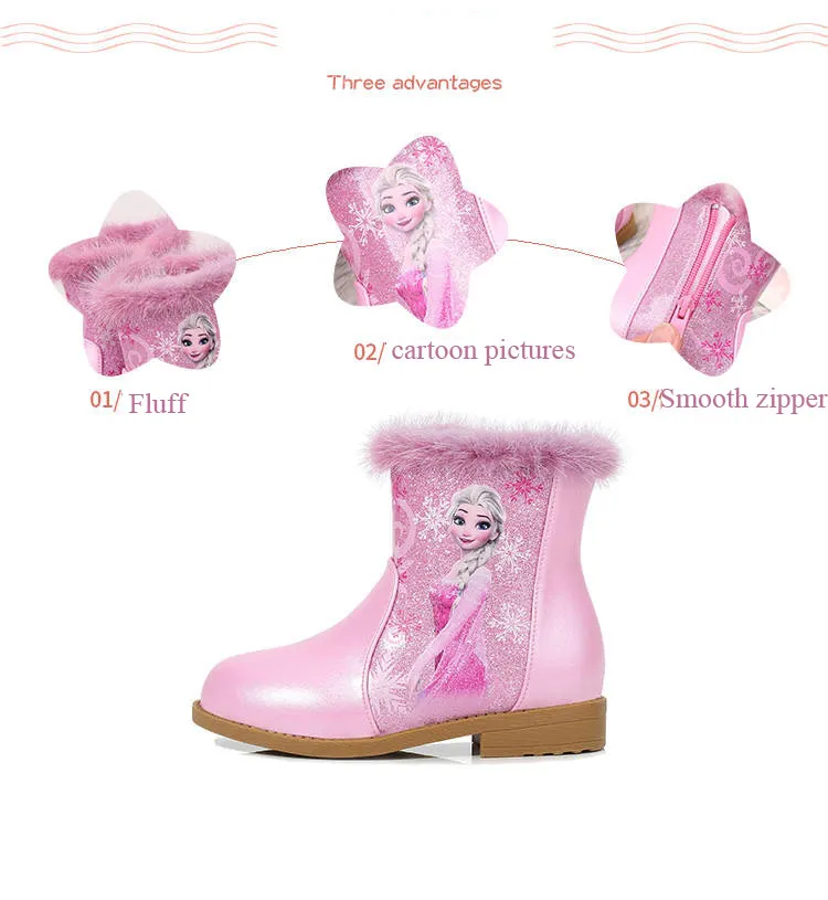 Детская обувь ботиночки Новая мода принцесса Мультяшные сапоги из искусственной кожи для девочек зимние теплые ботильоны сапоги для малышей