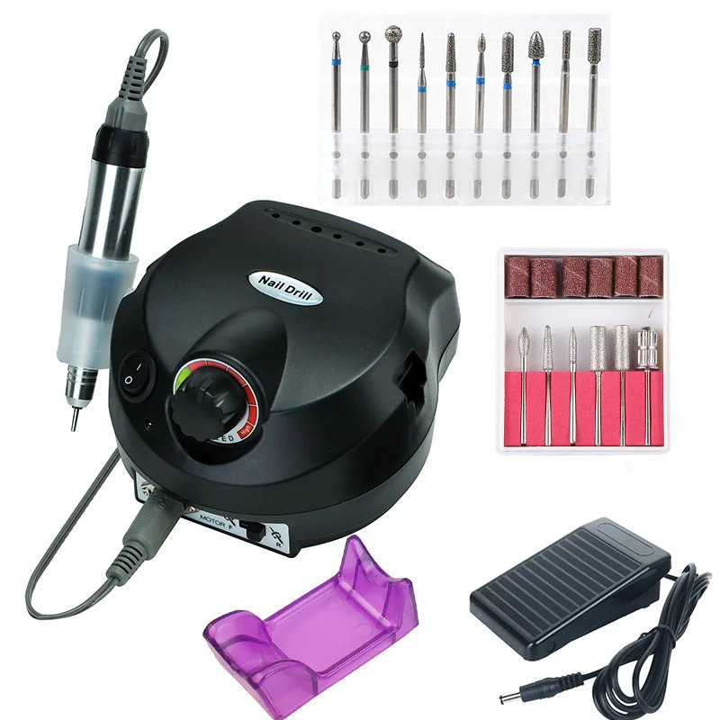 

35000/20000 RPM Electric Nail Drill Machine Set Mill Cutter Pedicure Manicure Polishing Tools Strong Pedal Drill Equipment Kit