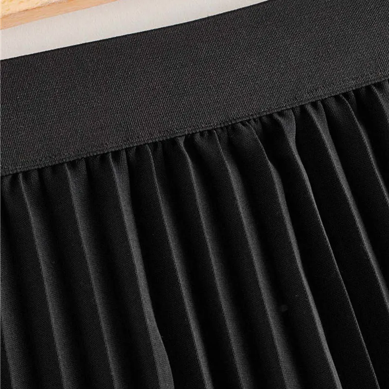 ROMWE однотонный комплект пуловер+ кожаная юбка миди юбка женская осень черная юбка Повседневная Длинная юбка с высокой талией Женская плиссированная юбка