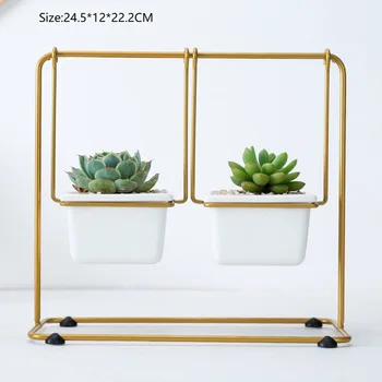 

Nordic Geometric Swing Ceramics Flower Vase Creative Wrought Iron Succulents Container Home Desktop Ornaments Garden Decoration