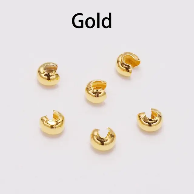 50-100pcs/lot Copper Round Covers Crimp End Beads Dia 3 4 5 mm Stopper Spacer Beads For DIY Jewelry Making Findings Supplies Gold 100Pcs